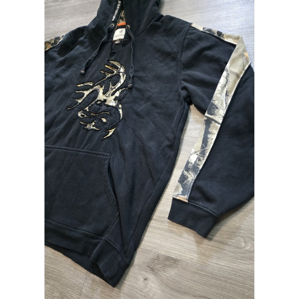 Legendary Whitetails Outfitter Hoodie Mens Large Black Camo Buck Logo Pullover - Picture 4 of 13